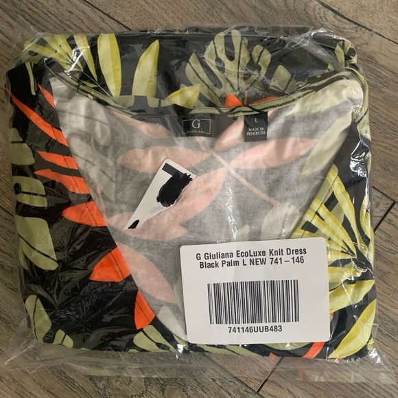 NWT G BY GIULIANA ECOLUXE KNIT DRESS BLACK PALM LARGE - Picture 9 of 12